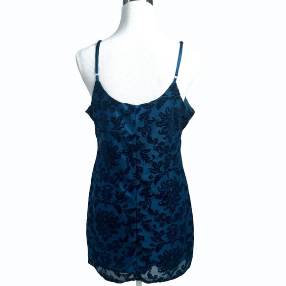 Forever 21 Womens Velvet Baroque Cami Mini Dress Womens XL Blue Burnout Goth - Picture 8 of 14